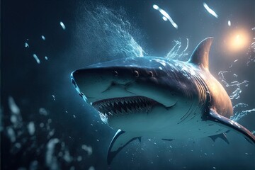 Shark macro close up in the wildlife in 8K created with generative ai technology - obrazy, fototapety, plakaty