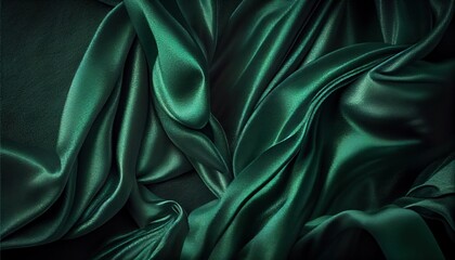 Obraz premium Texture of silk fabric. Dark green silk satin background. Beautiful soft folds on the smooth surface of the fabric. luxury background. generative ai