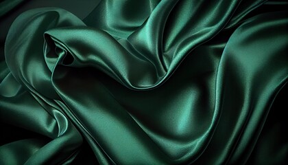 Fototapeta premium Texture of silk fabric. Dark green silk satin background. Beautiful soft folds on the smooth surface of the fabric. luxury background. generative ai