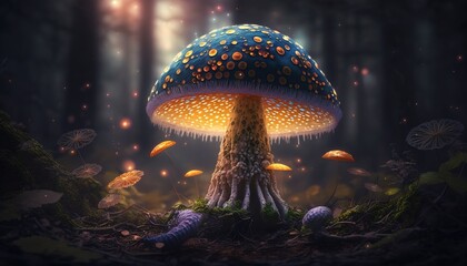 Fototapeta na wymiar glowing mushroom in a magical forest, Generative AI