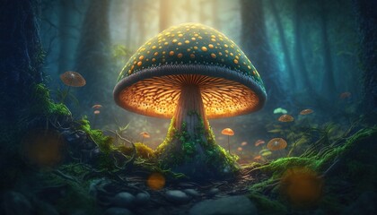 Fototapeta na wymiar glowing mushroom in a magical forest, Generative AI
