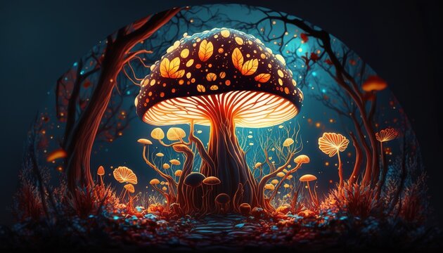 glowing mushroom in a magical forest, Generative AI
