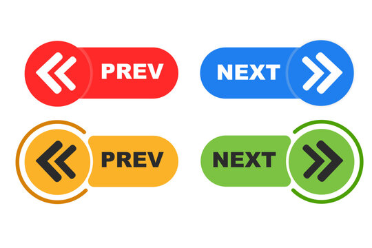 Previous and next button set. prev next buttons arrow. Left right arrow icon. Back and Next buttons suitable for apps and websites ui web buttons. Next and previous arrow signs navigation buttons.