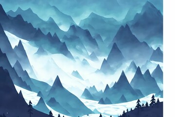 illustration landscape view of the mountain , generative art by A.I