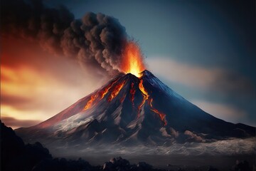 Active Volcano in a calm Environment. Generative AI