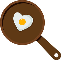 Minimal flat design morning menu with egg in heart shape on the pan illustration.