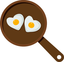 Minimal flat design morning menu with egg in heart shape on the pan illustration.