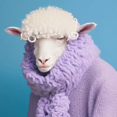Fashion sheep in cardigan portrait. Generative AI