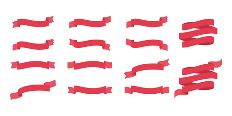 Fototapeta Zestaw ręcznie rysowanych wstążek w czerwonym kolorze. Etykieta, baner, tag w prostym stylu. obraz