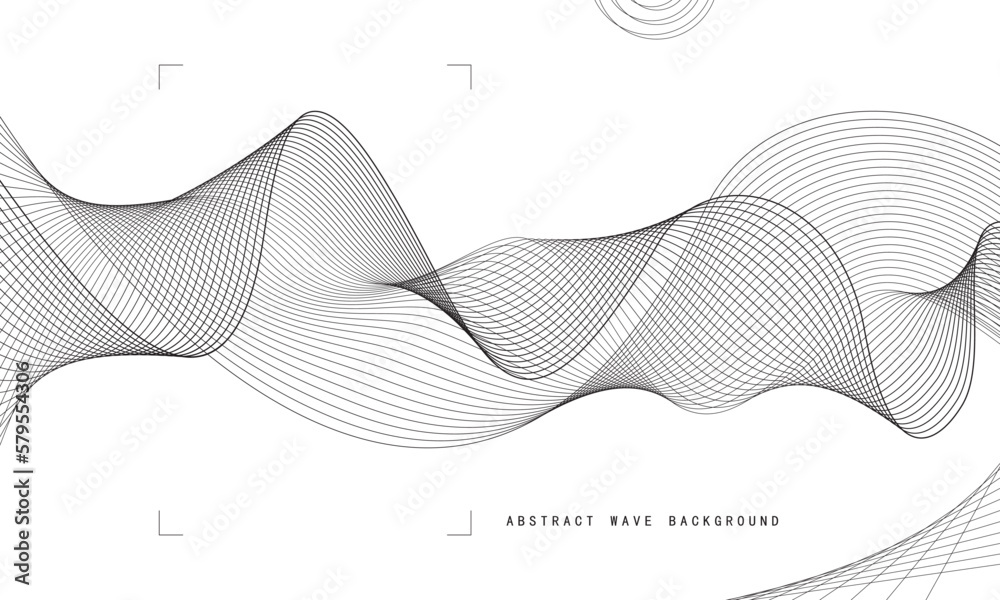 Poster wavy black and white lines form an abstract background.