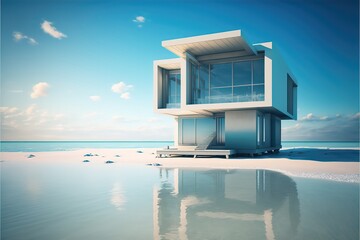 Fototapeta na wymiar Modern House Concept beside lake and Desert. Generative AI