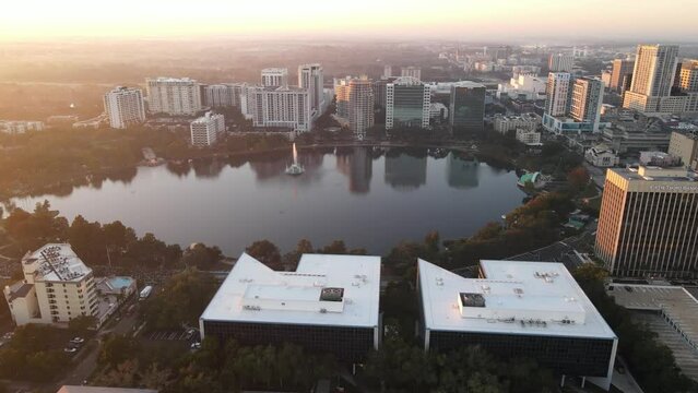 Aerial view of Lake Eola Park in downtown Orlando.