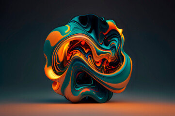 abstract multi-colored 3d shape, iridescent fluid abstraction on a dark background, generative ai