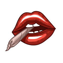 Lips with the image of Marijnauna. Lips let out smoke vector. cannabis weed