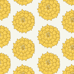 Fototapeta premium Yellow flowers pattern on a beige background 