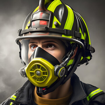 Firefighter wearing oxygen mask, AI generative
