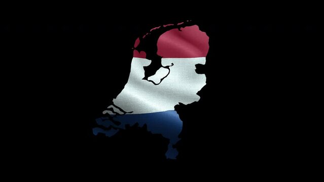 4K waving national flag of Netherlands on the map. Alpha channel seamless Dutch flag on territory. Outline geographic country border of Holland stock video.