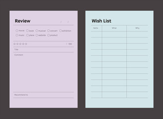 Review and Wish list memo list Planner. Sticker. Vector illustration.