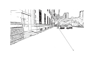 Obraz premium Building view with landmark of Pretoria is the capital of South Africa. Hand drawn sketch illustration in vector.