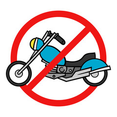 No Motorcycle Sign on White Background