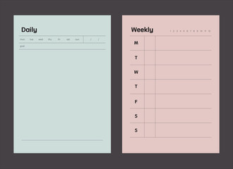 Daily and weekly memo list Planner. Minimalist planner template set. Vector illustration.
