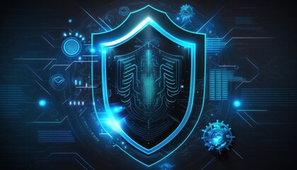 Fototapeta premium Computer cybersecurity shield lock technology background concept generative ai