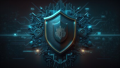 Fototapeta premium Computer cybersecurity shield lock technology background concept generative ai