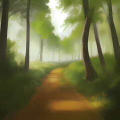 Pastel, Peaceful Forest Path, bending trees