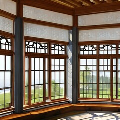 a sunroom with walls of windows3, Generative AI