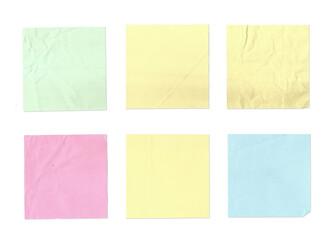 Real post it notes isolated on transparent background. Colored sticky note set. grunge and torn...
