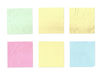Real post it notes isolated on transparent background. Colored sticky note set. grunge and torn clipart of notes. Sticky note collection with curled corners and shadows. 
