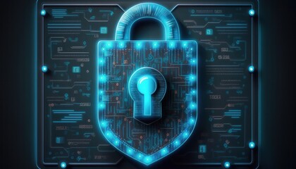 Obraz premium Padlock Cybersecurity, digital lock technology data protection background generative ai