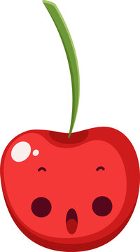 Cereza kawaii, cereza sorprendida, frutas bonitas, dibujos animados, ilustracion estilo infantil, illustracion bonita, sin fondo, fruta craricatura
