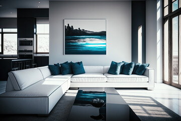 Illustration of a luxurious modern livingroom with big windows