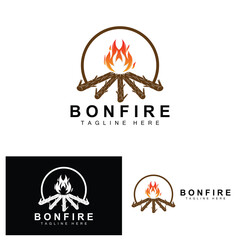 Campfire Logo Design, Camping Vector, Wood Fire And Forest Design