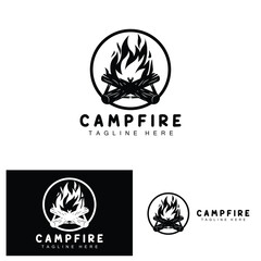 Campfire Logo Design, Camping Vector, Wood Fire And Forest Design