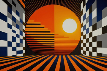 Abstract checkboard striped collage, generative AI