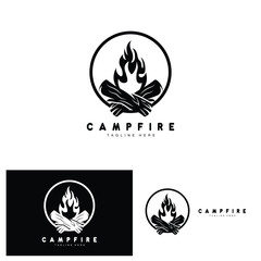 Campfire Logo Design, Camping Vector, Wood Fire And Forest Design
