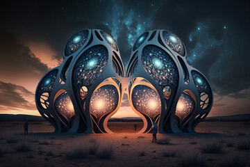 Surreal cell division inspired archway landscape, generative AI - obrazy, fototapety, plakaty