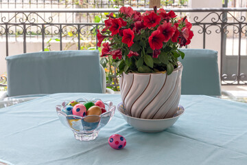 Easter composition with flowers and eggs