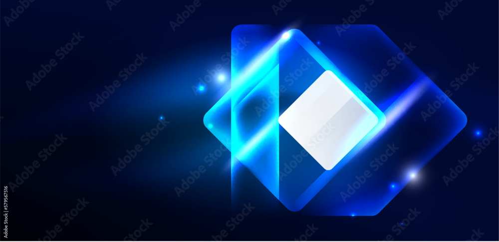Aufkleber Blue neon speed arrow and line shapes background. Hi-tech concept with shiny backdrop. Bright flare light effect in the dark