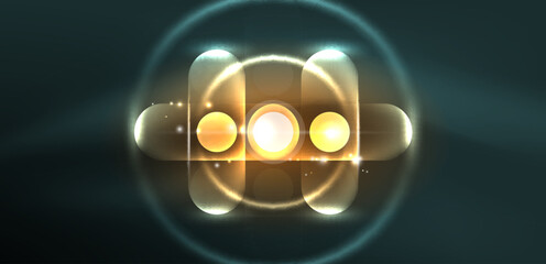 Abstract glowing neon light techno circles background