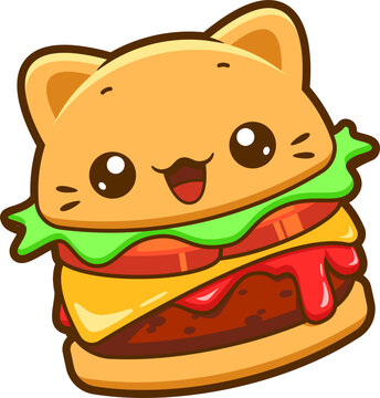 Vetor de Hamburguesa gato kawaii, hamburguesa en forma de gato