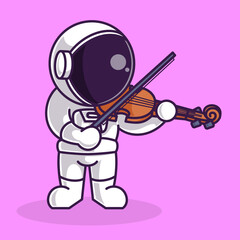 astronaut playing violin fiddle music instrument Cartoon Illustration Vector file. Isolated Premium Vector icon, every object is on separated layer. Flat Cartoon Style