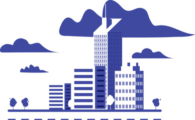 Obraz premium Modern cityscape logo blue and white color , architecture, structure, building icon isolated illustration 