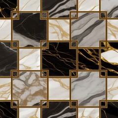 Black, white and gold marble tile texture, Generative AI