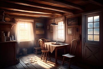 Cozy cabin interior. Generative AI