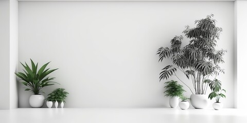 white wall minimalist interior background plants decoration, Generative AI