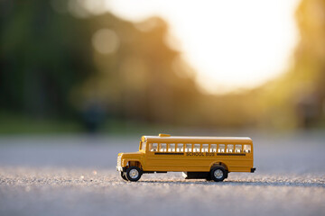 Model of classical american yellow school bus for transporting of kids to and from school every...