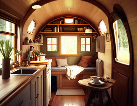 A Tiny House Interior with Natural Lighting | Generative AI